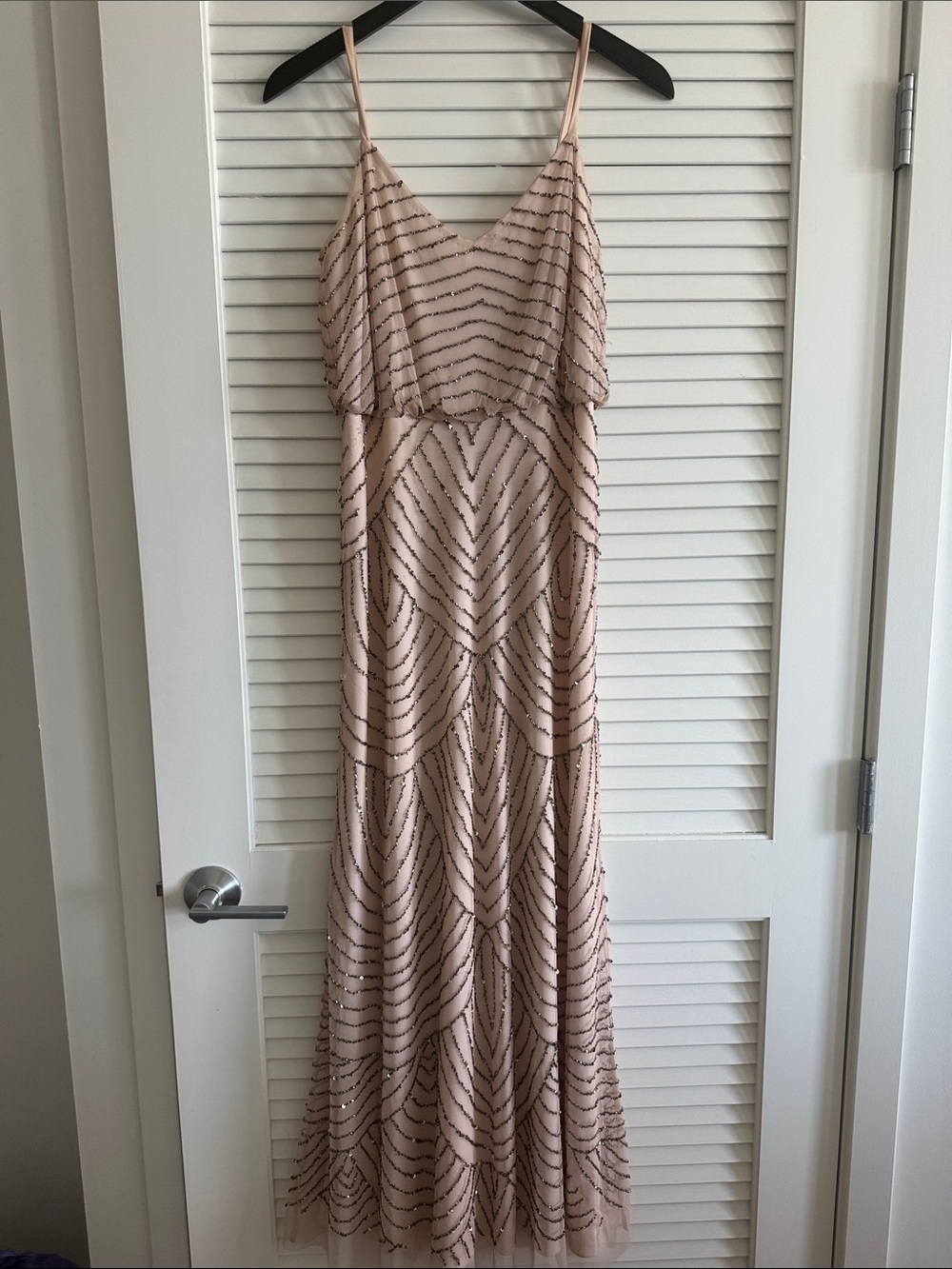 Adrianna Papell Blush Pink Beaded Maxi Gown Bridesmaid Wedding Guest